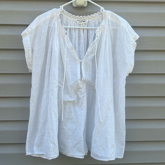 Nili Lotan | Brittany White Eyelet Cap Sleeve Blouse size Extra Small - Picture 2 of 6